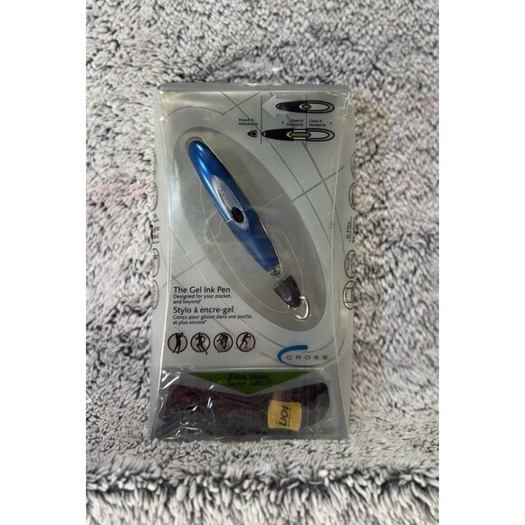 CROSS AURORA BLUE ION‎ GEL INK PEN W/QUICK CLIP, Lanyard & Black Gel Refill READ